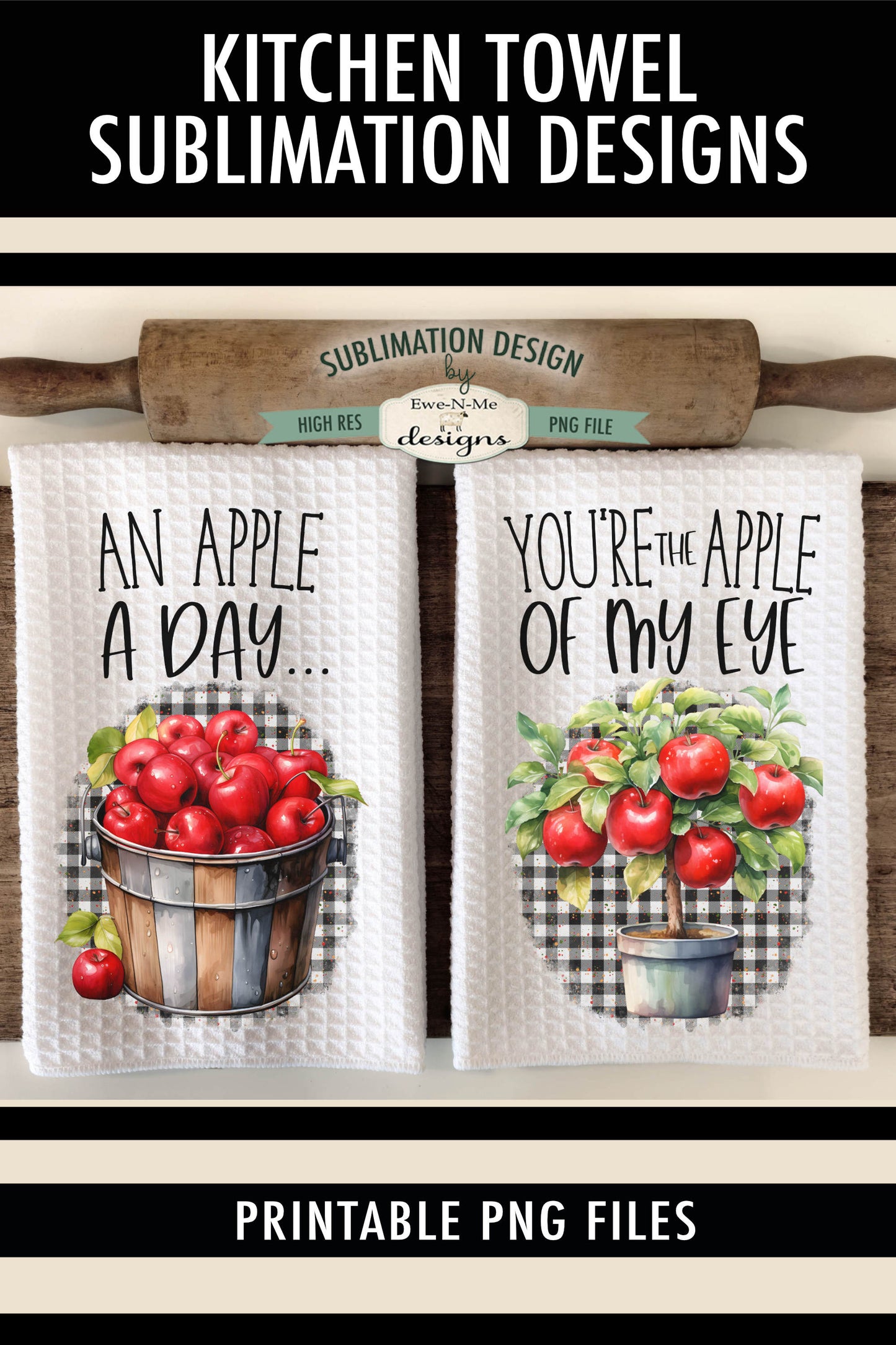 Red Apples and Plaid - Kitchen Towel Sublimation Designs