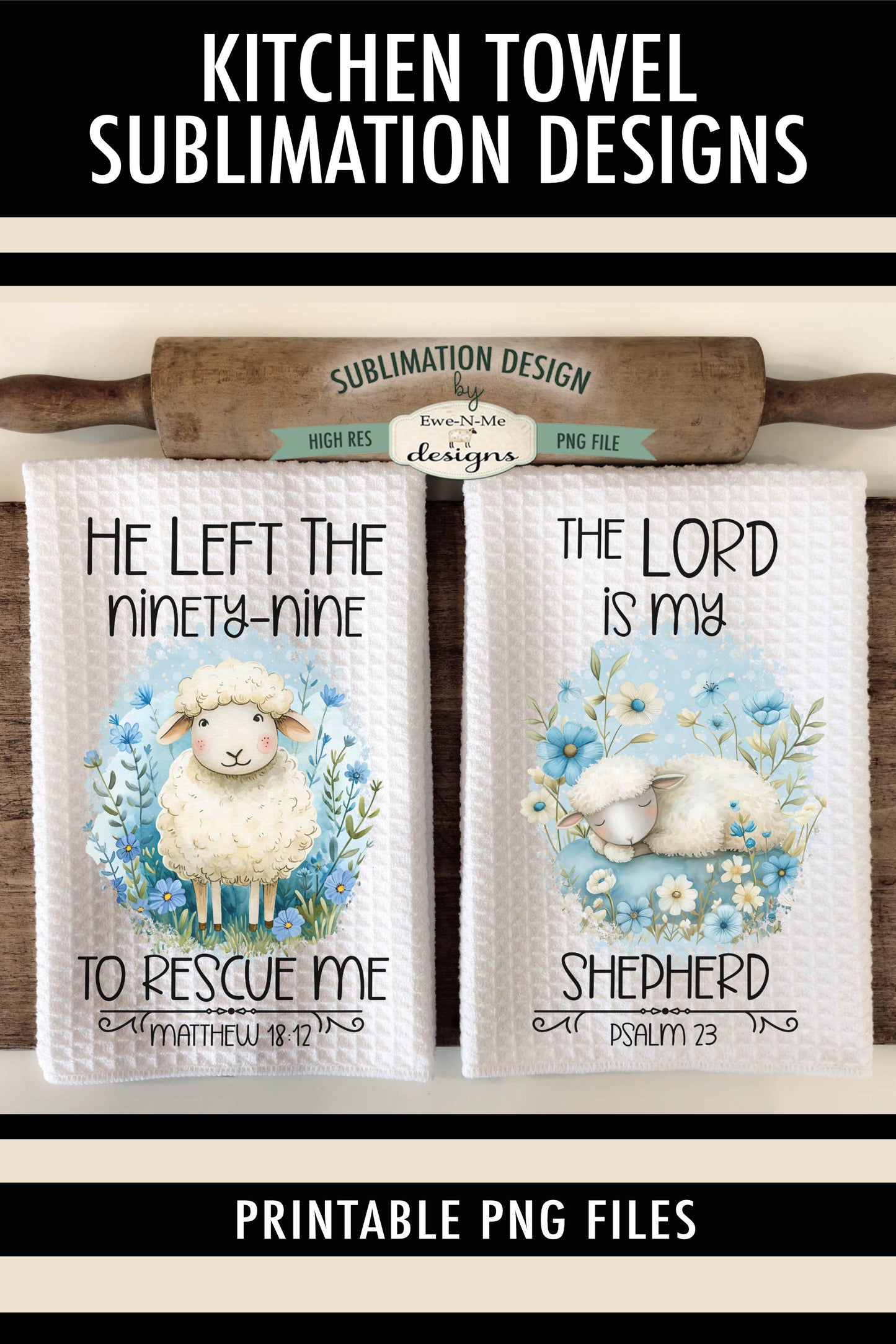 Faith Based Sheep (blue) - Kitchen Towel Sublimation Designs