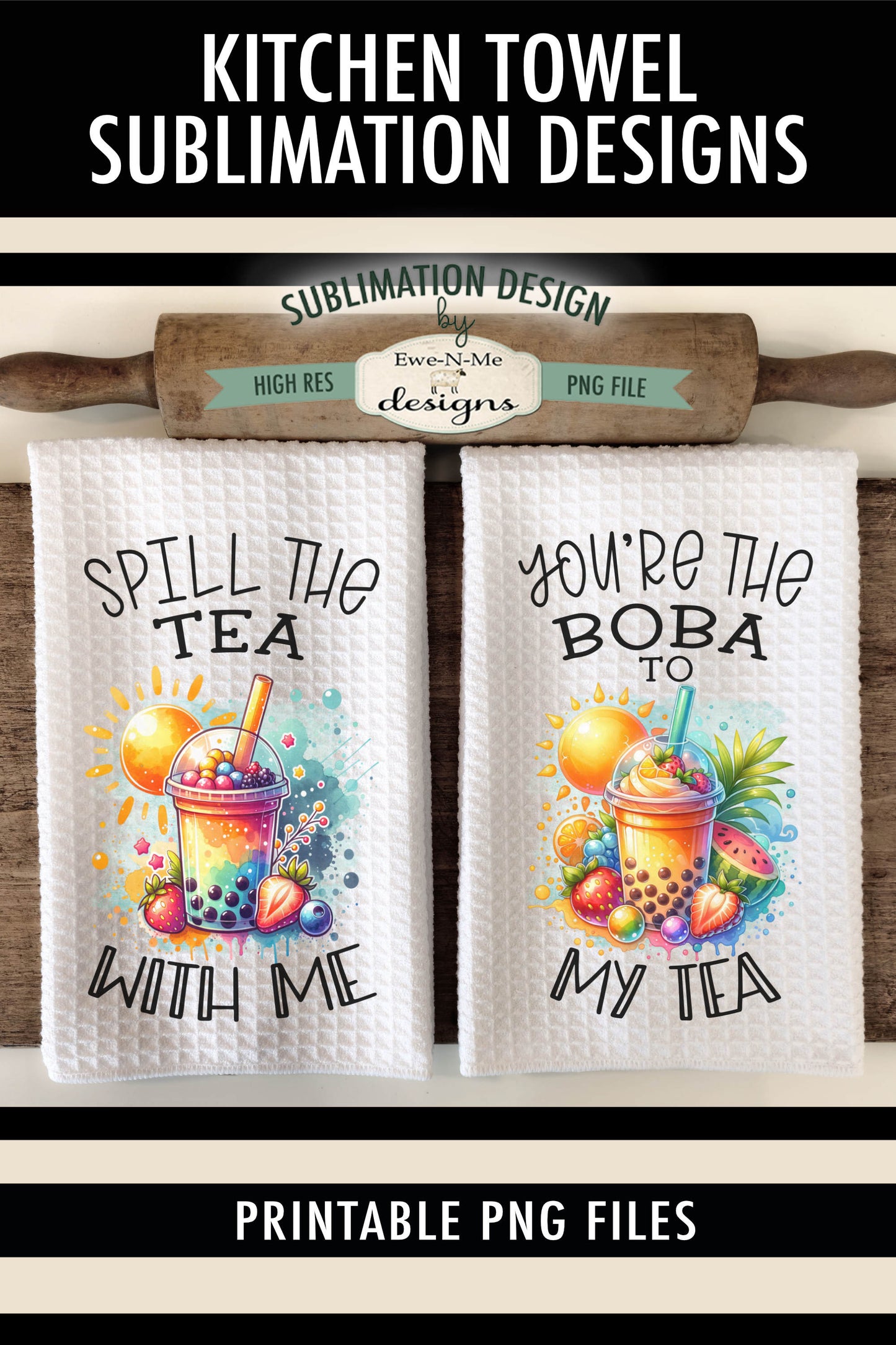 Boba Tea Tropical Summer - Kitchen Towel Sublimation Designs