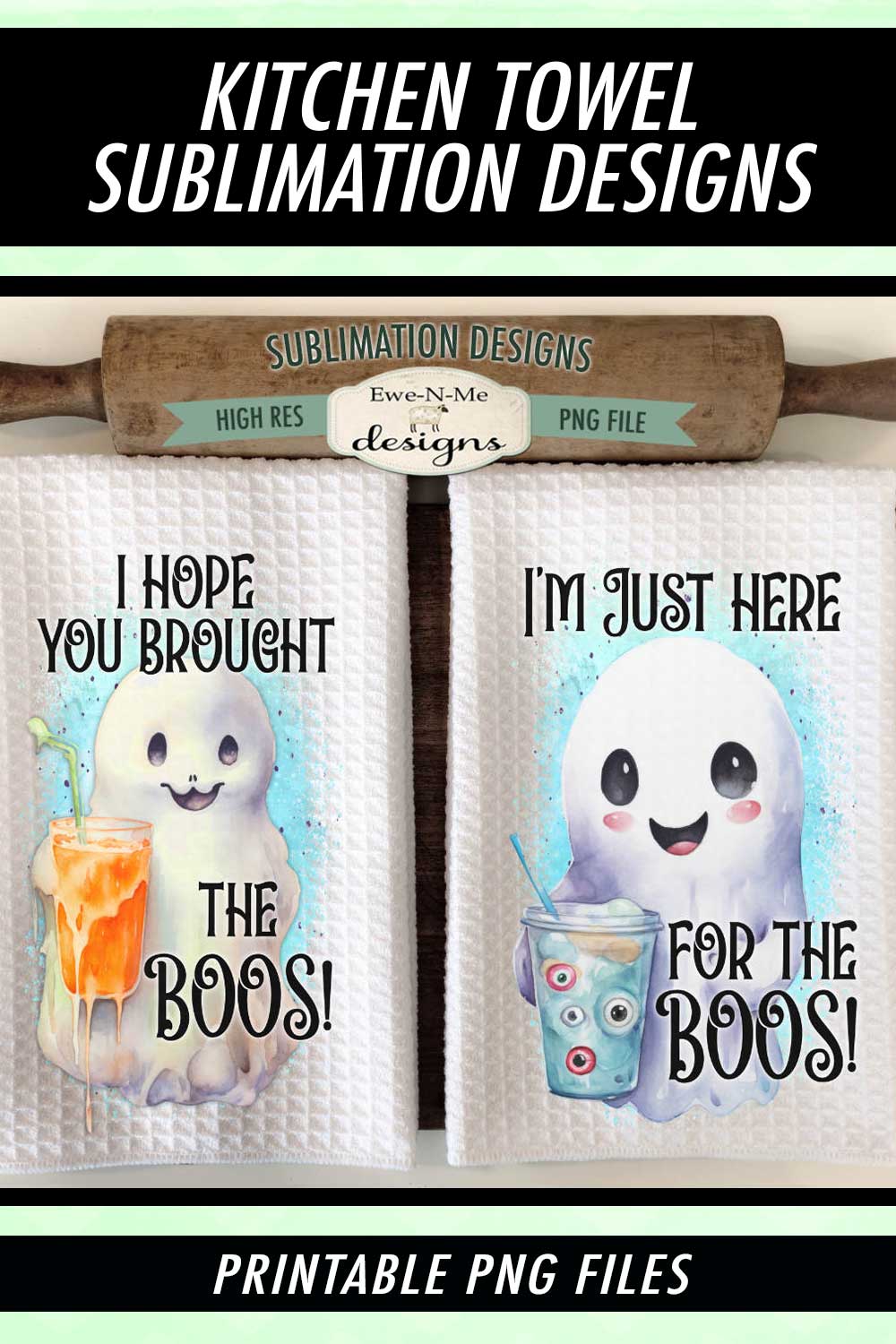 Blue Halloween Ghosts - Kitchen Towel Sublimation Designs