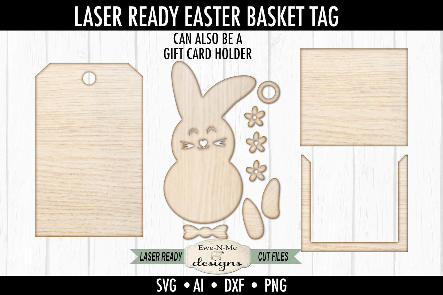 Easter Bunny Tag and Gift Card Holder - Laser Cut SVG File