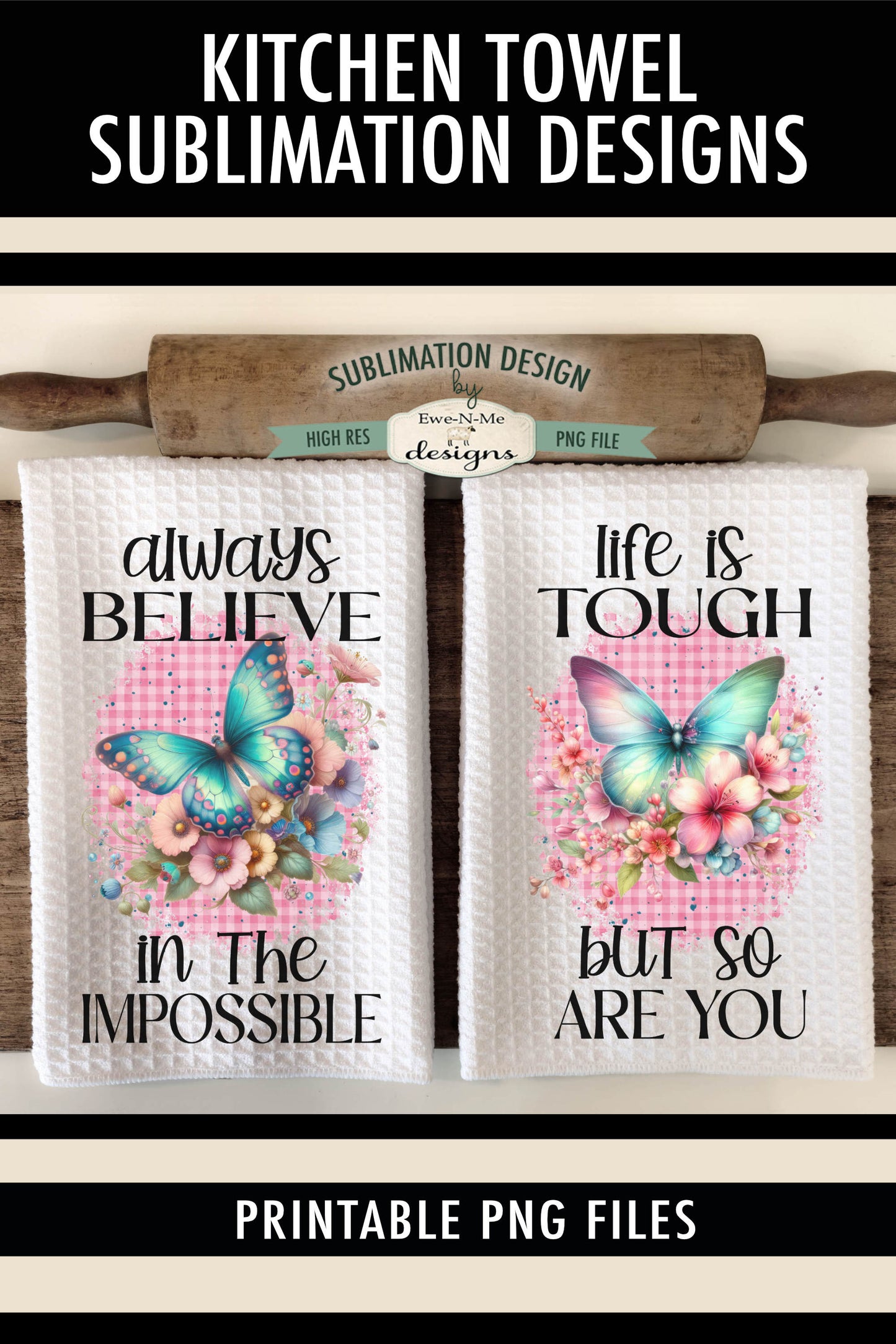 Butterfly Floral - Kitchen Towel Sublimation Designs