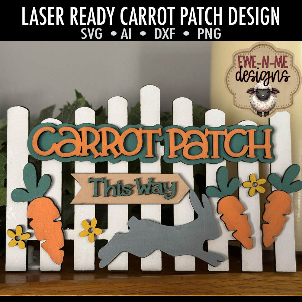 Carrot Patch Fence with Rabbit -  Laser Cut SVG File