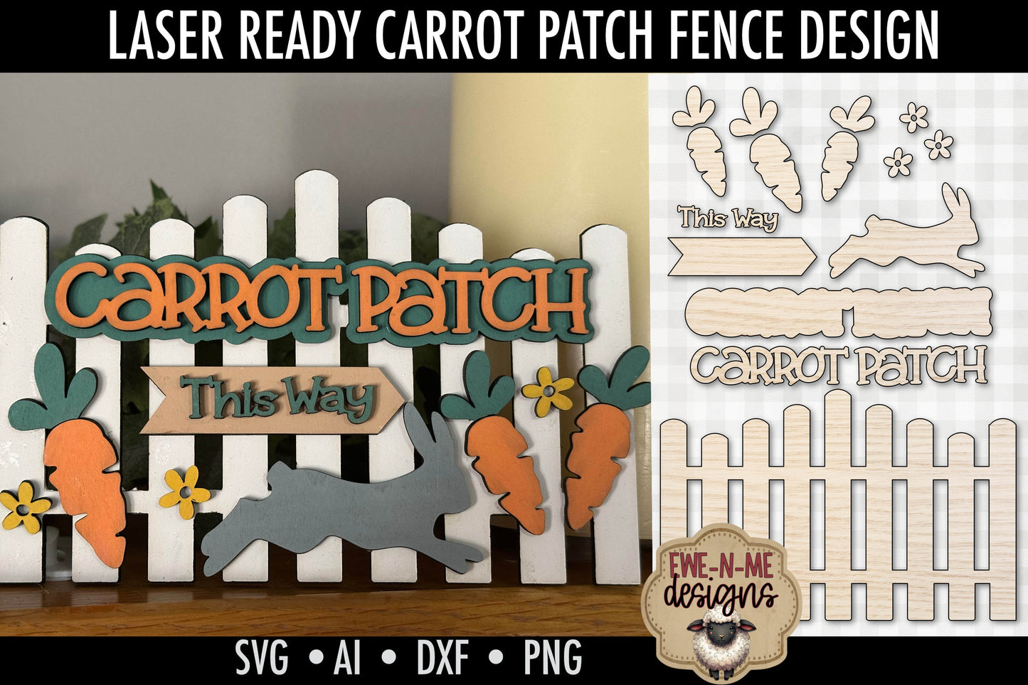 Carrot Patch Fence with Rabbit -  Laser Cut SVG File