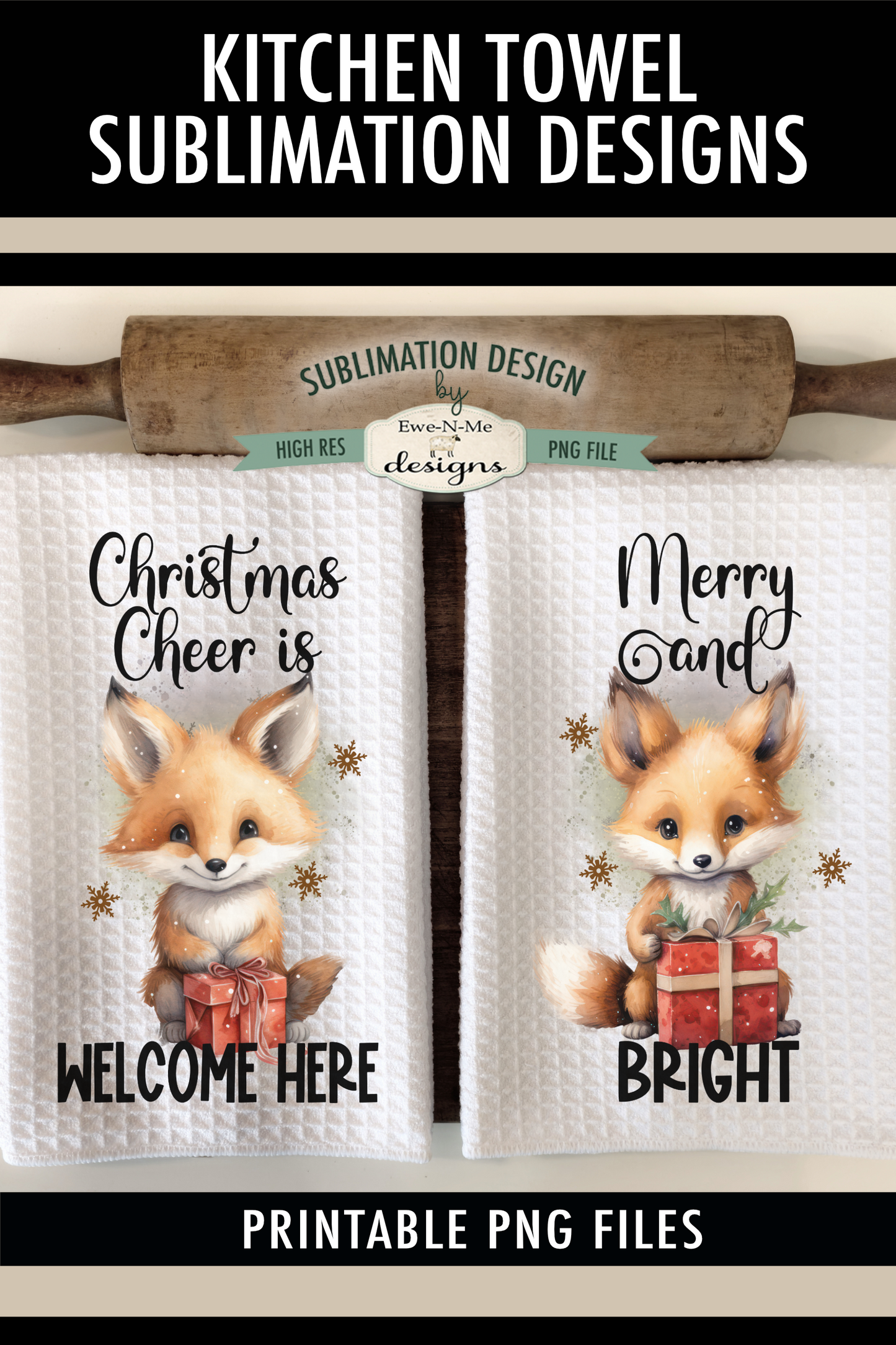 Christmas Fox - Kitchen Towel Sublimation Designs