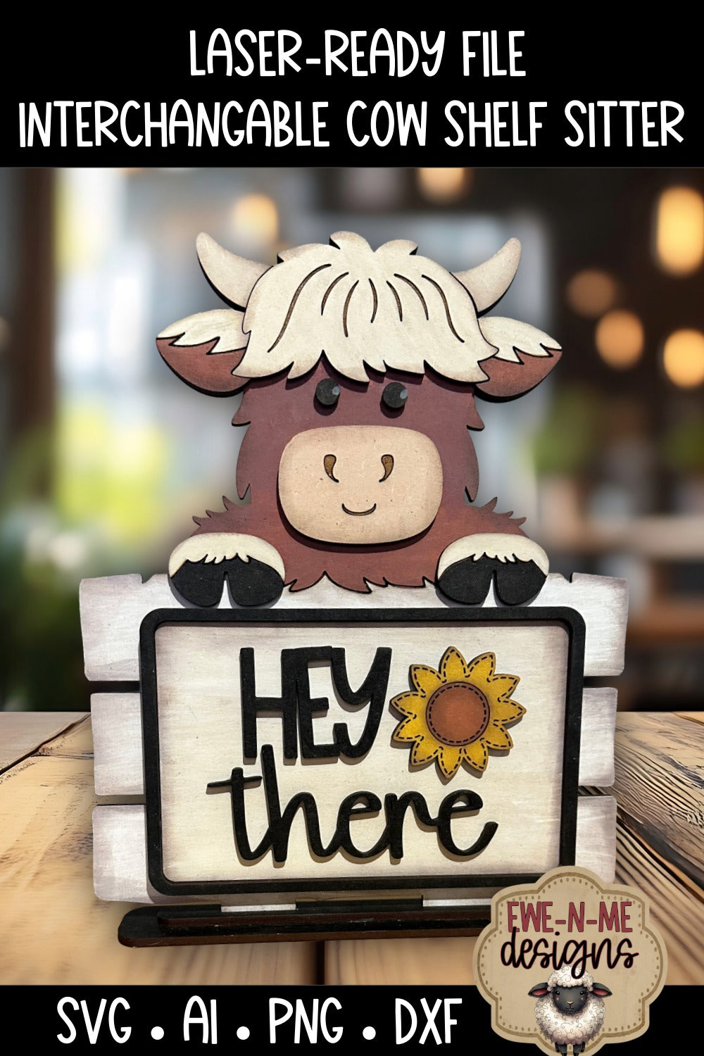 Interchangeable Highland Cow Shelf Sitter Sign | Laser Cut SVG File