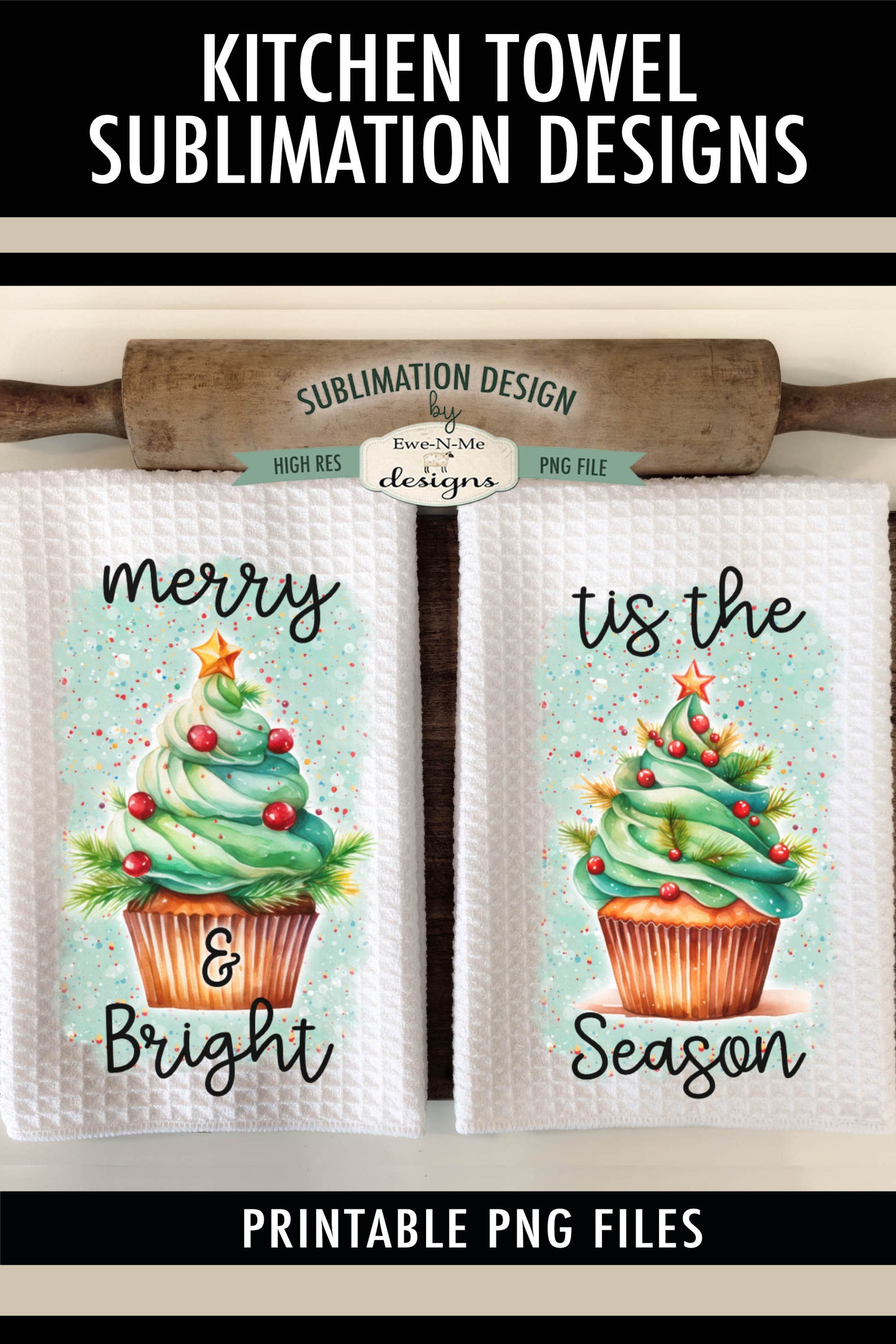 Christmas Tree Cupcakes - Kitchen Towel Sublimation Designs
