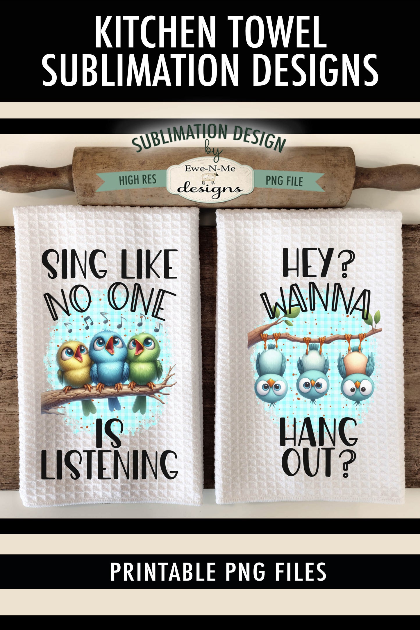 Cute Trio of Birds - Kitchen Towel Sublimation Designs