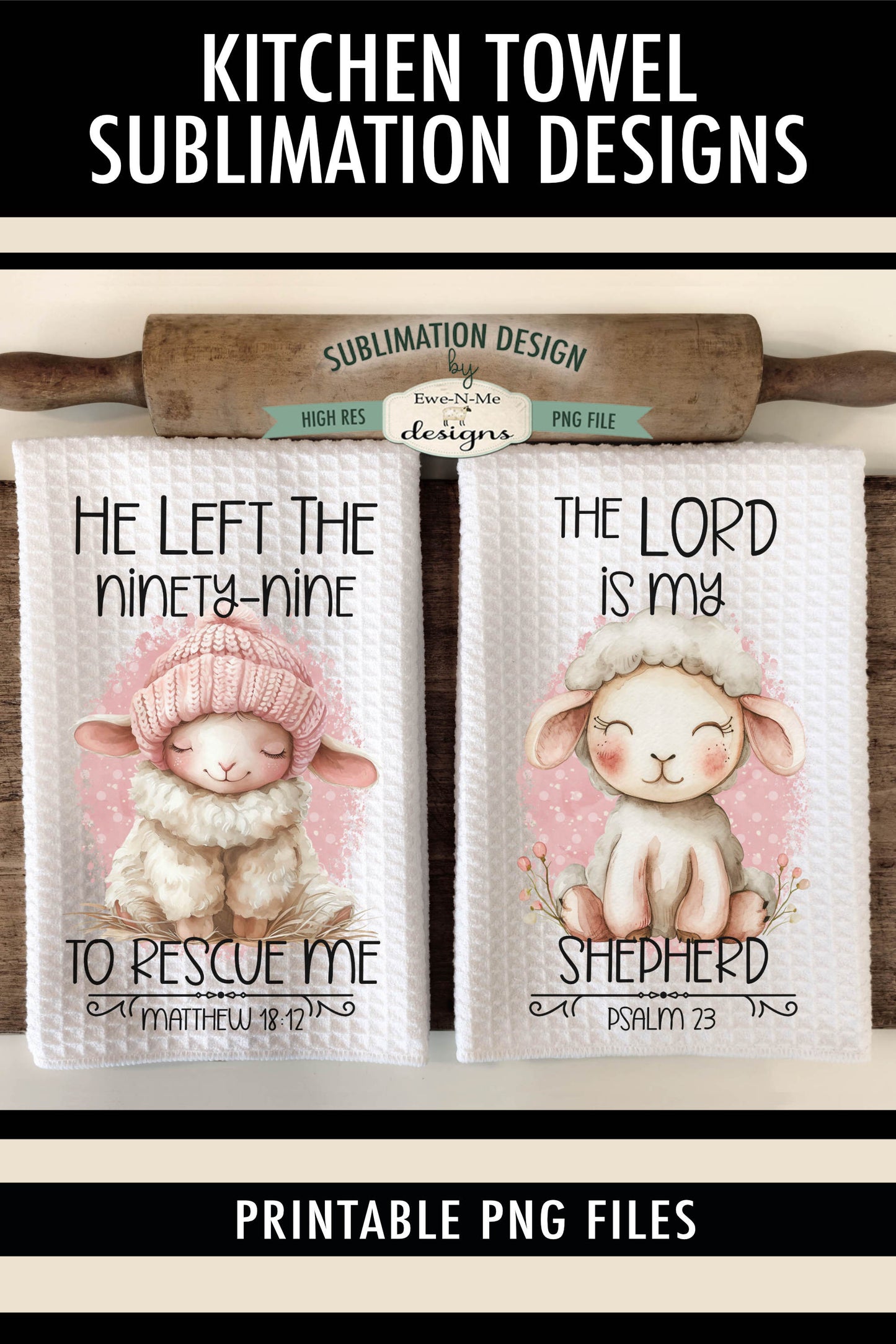 Faith Based Sheep (pink) - Kitchen Towel Sublimation Designs