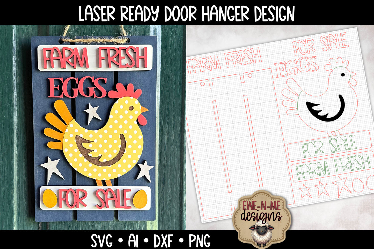 Farm Fresh Eggs Chicken Pallet Sign Door Hanger - Laser Cut SVG