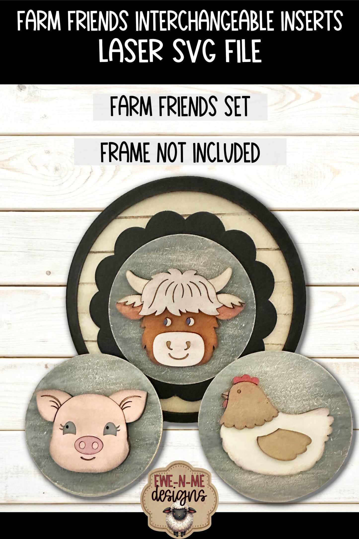 Interchangeable Round Sign Inserts - Farm Friends | Laser Cut SVG File
