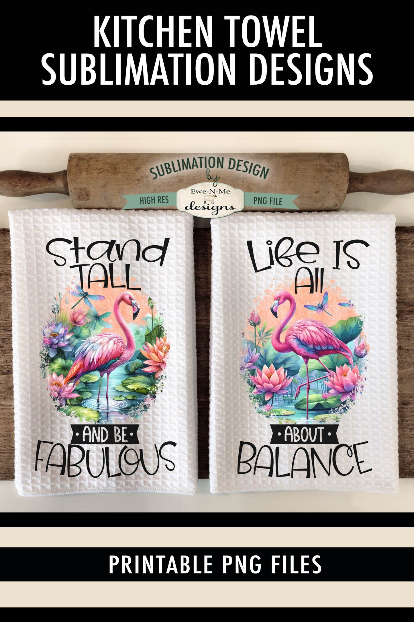 Colorful Flamingos - Kitchen Towel Sublimation Designs