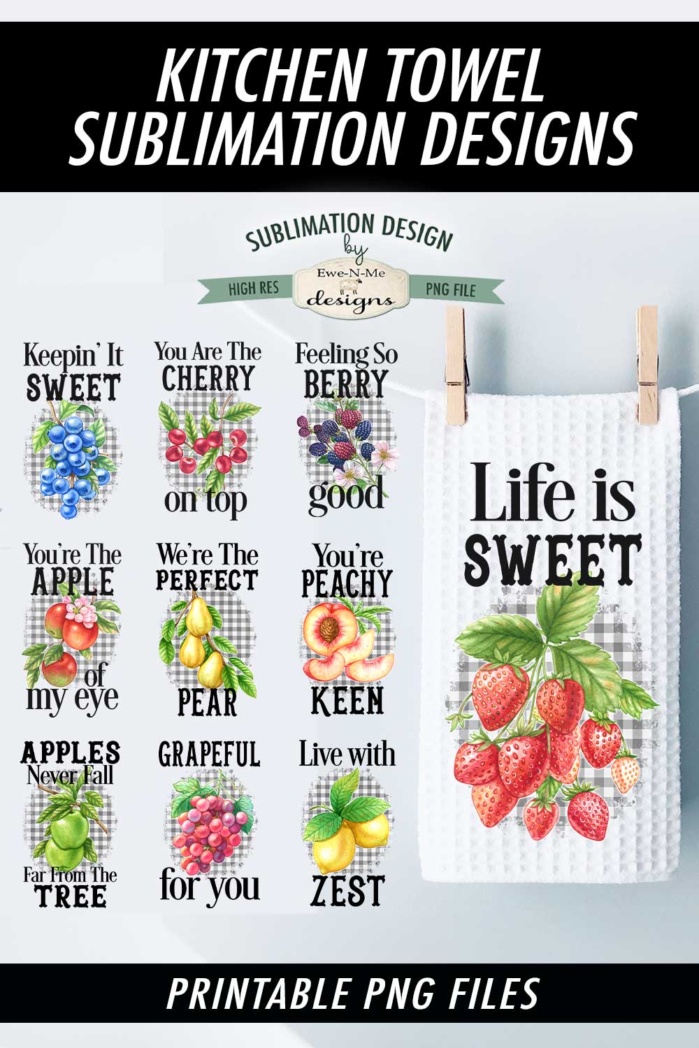 Assorted Fruits - Bundle of 10 - Kitchen Towel Sublimation Designs