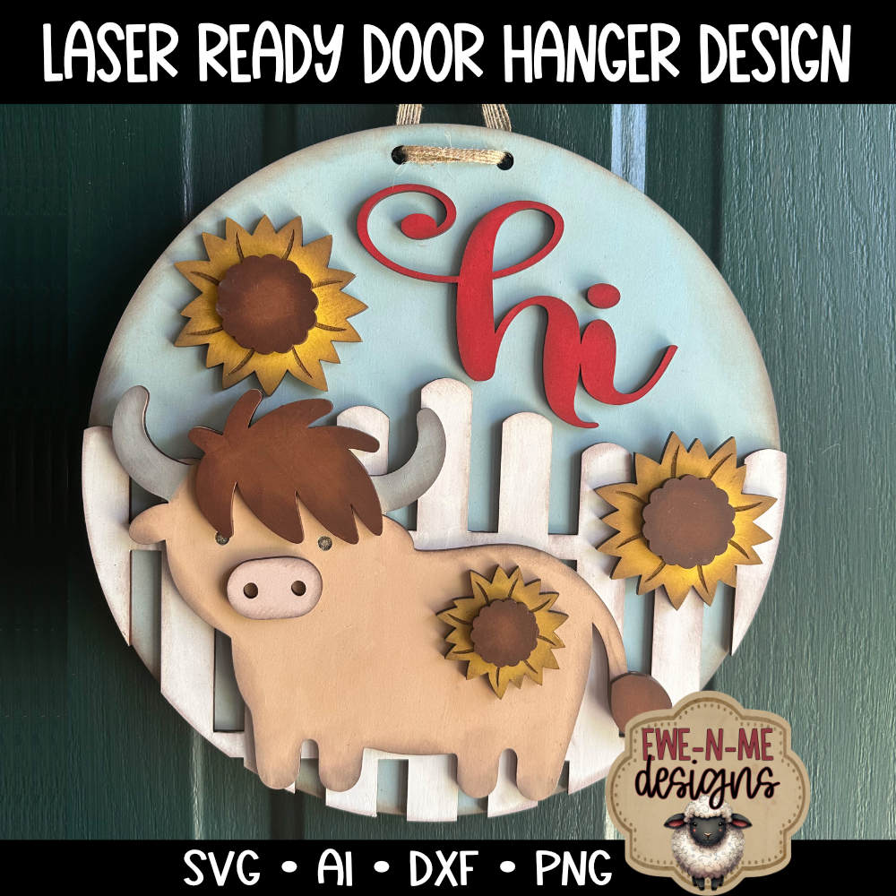 Highland Cow Round Door Hanger - Laser Cut SVG