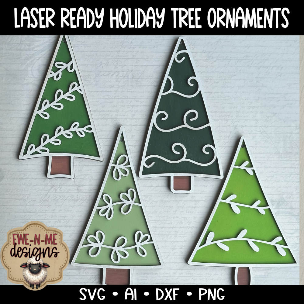 Whimsical Holiday Tree 4 Designs  - Laser Cut SVG