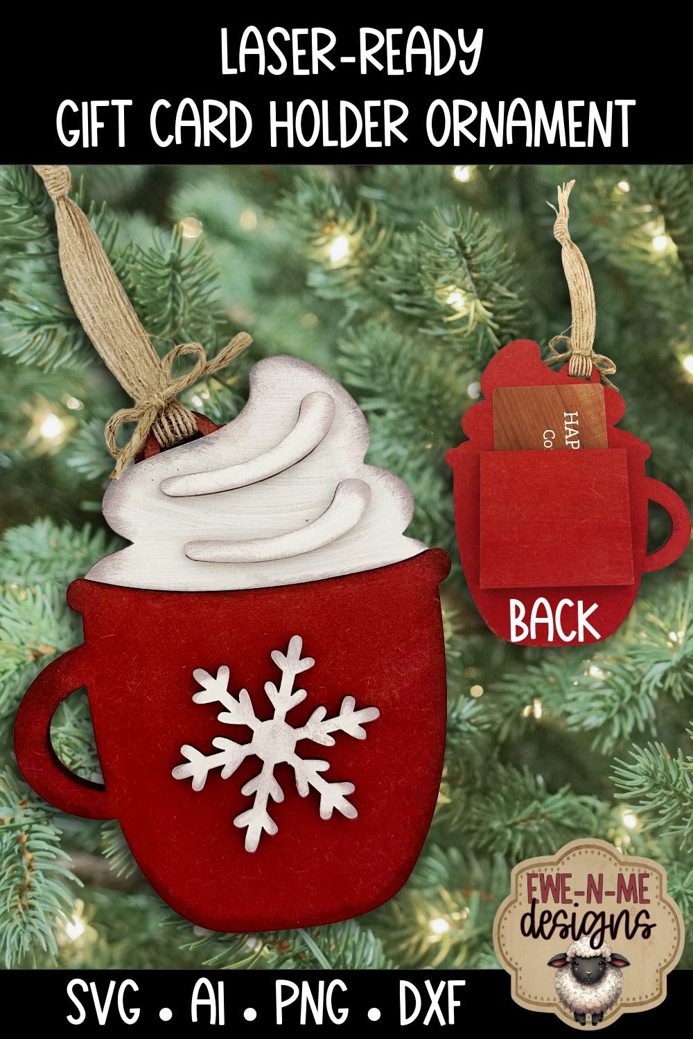 Hot Cocoa Ornament Gift Card Holder | Laser Cut SVG File