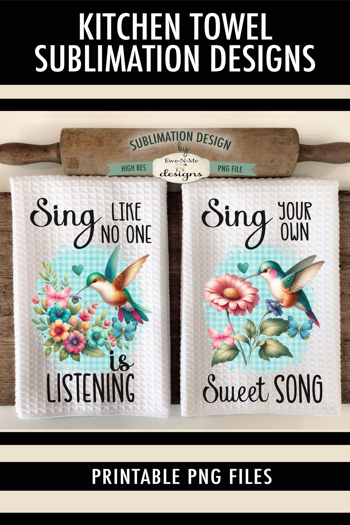 Hummingbird Sing - Kitchen Towel Sublimation Designs