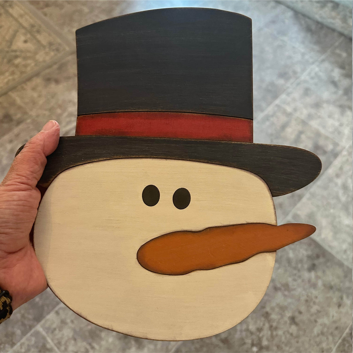 Primitive Top Hat Snowman Face - Finished Wood Decor