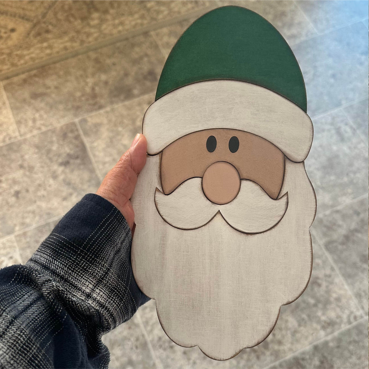 Primitive Tall Santa Face with Rounded Hat - Finished Wood Decor