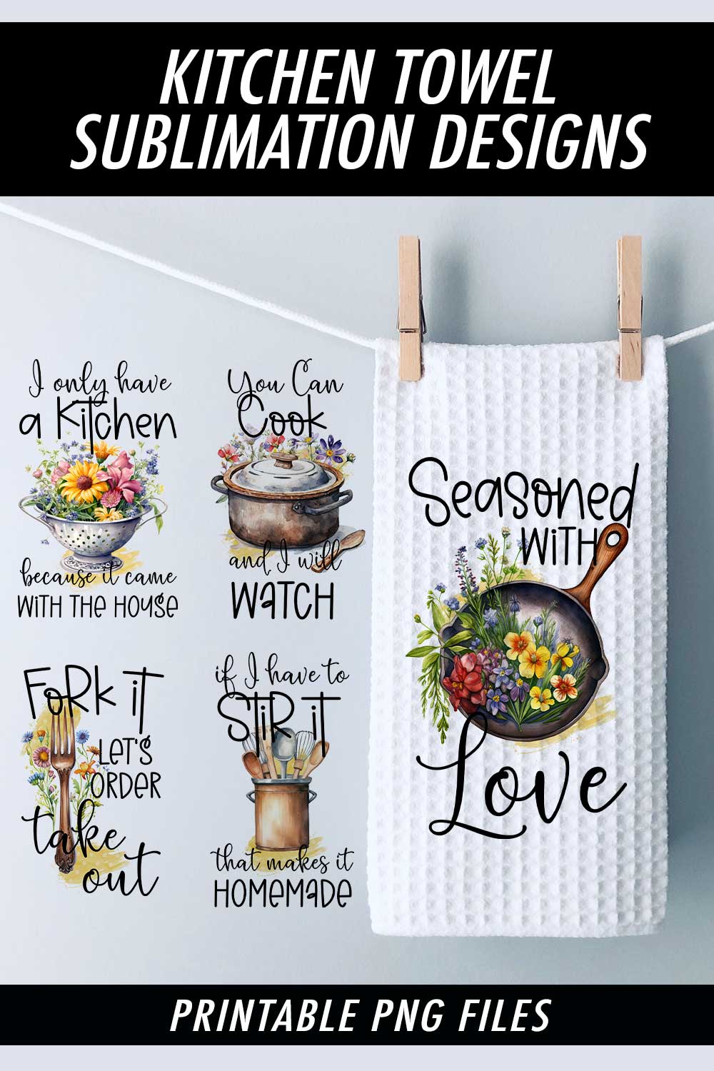 Funny Country Kitchen - Bundle of 5 - Kitchen Towel Sublimation Designs