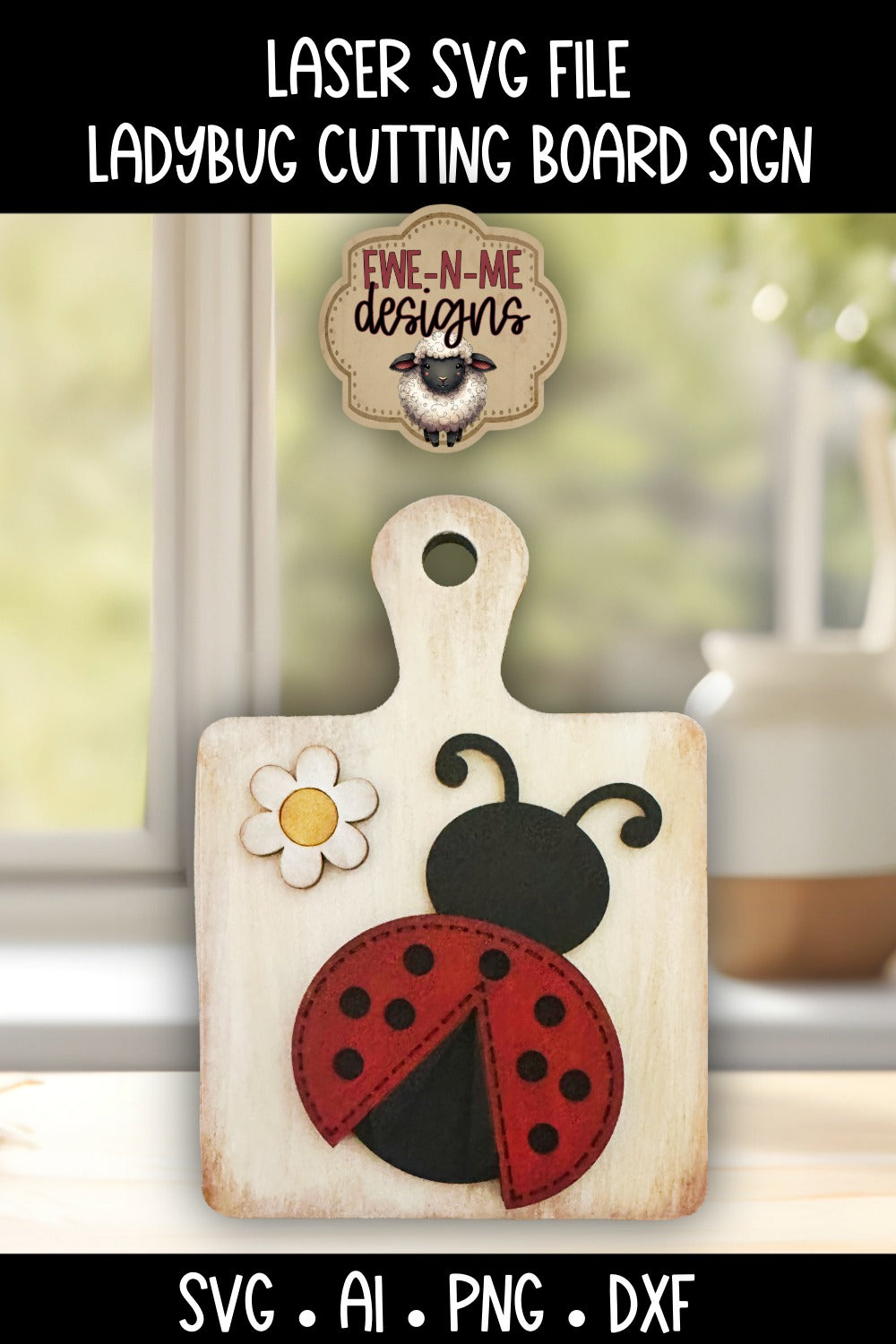 Ladybug Daisy Cutting Board Shelf Sitter | Laser Cut SVG File