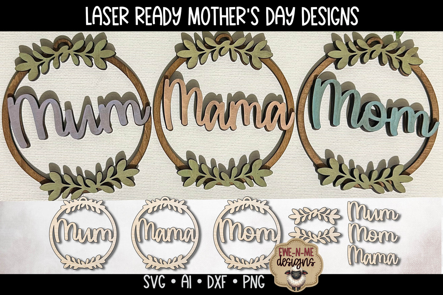 Mama Mom Mum Round Ornament Mothers Day -  Laser Cut SVG