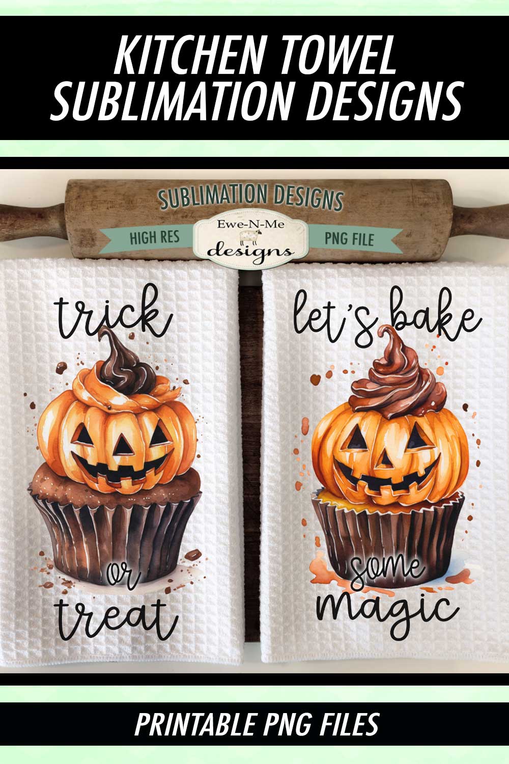 Halloween Jack O Lantern Cupcakes - Kitchen Towel Sublimation Designs
