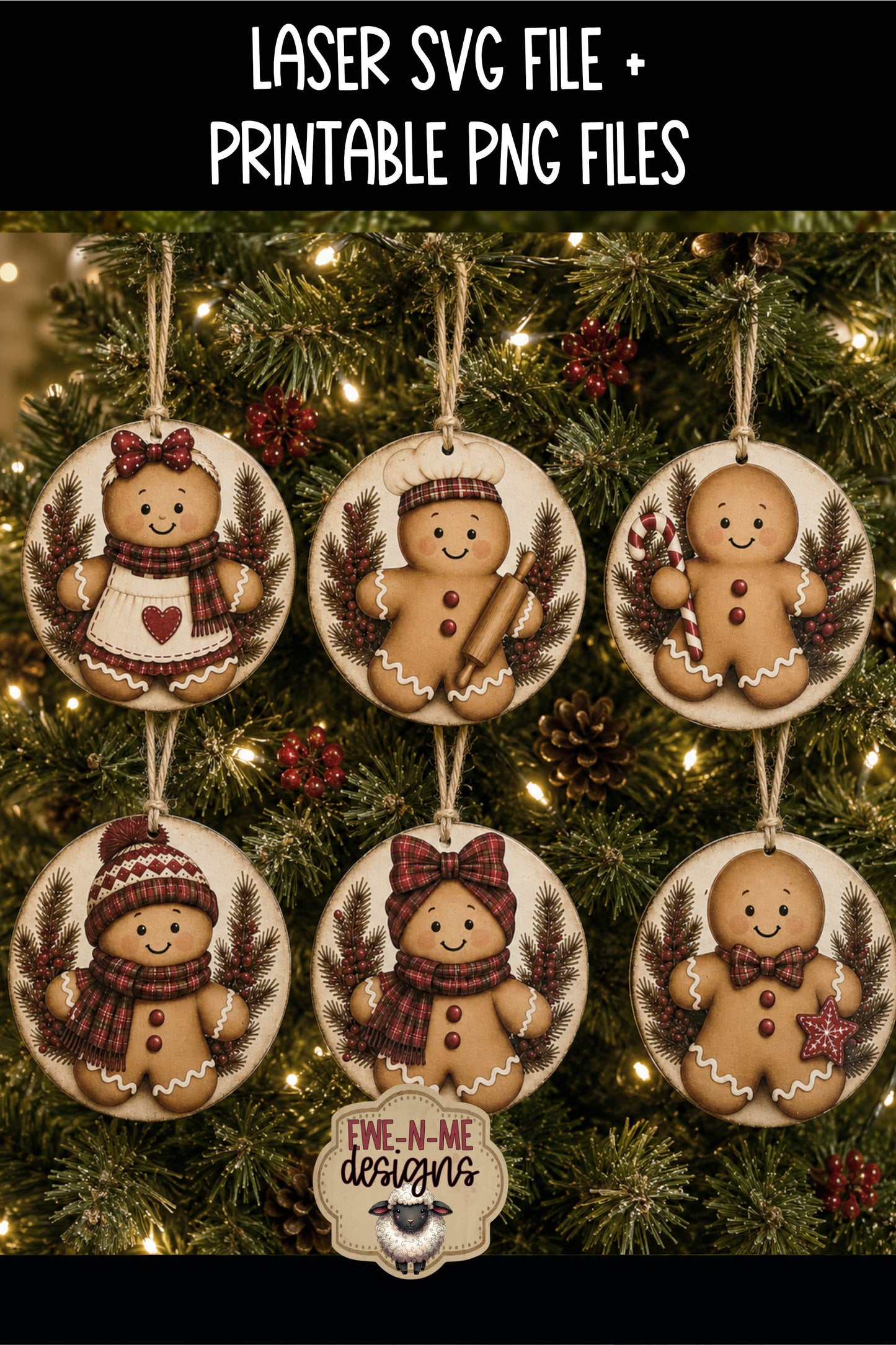 Gingerbread Ornament Bundle | Laser Cut SVG File + Printable PNG Files with Bonus Sticker Files (Copy)