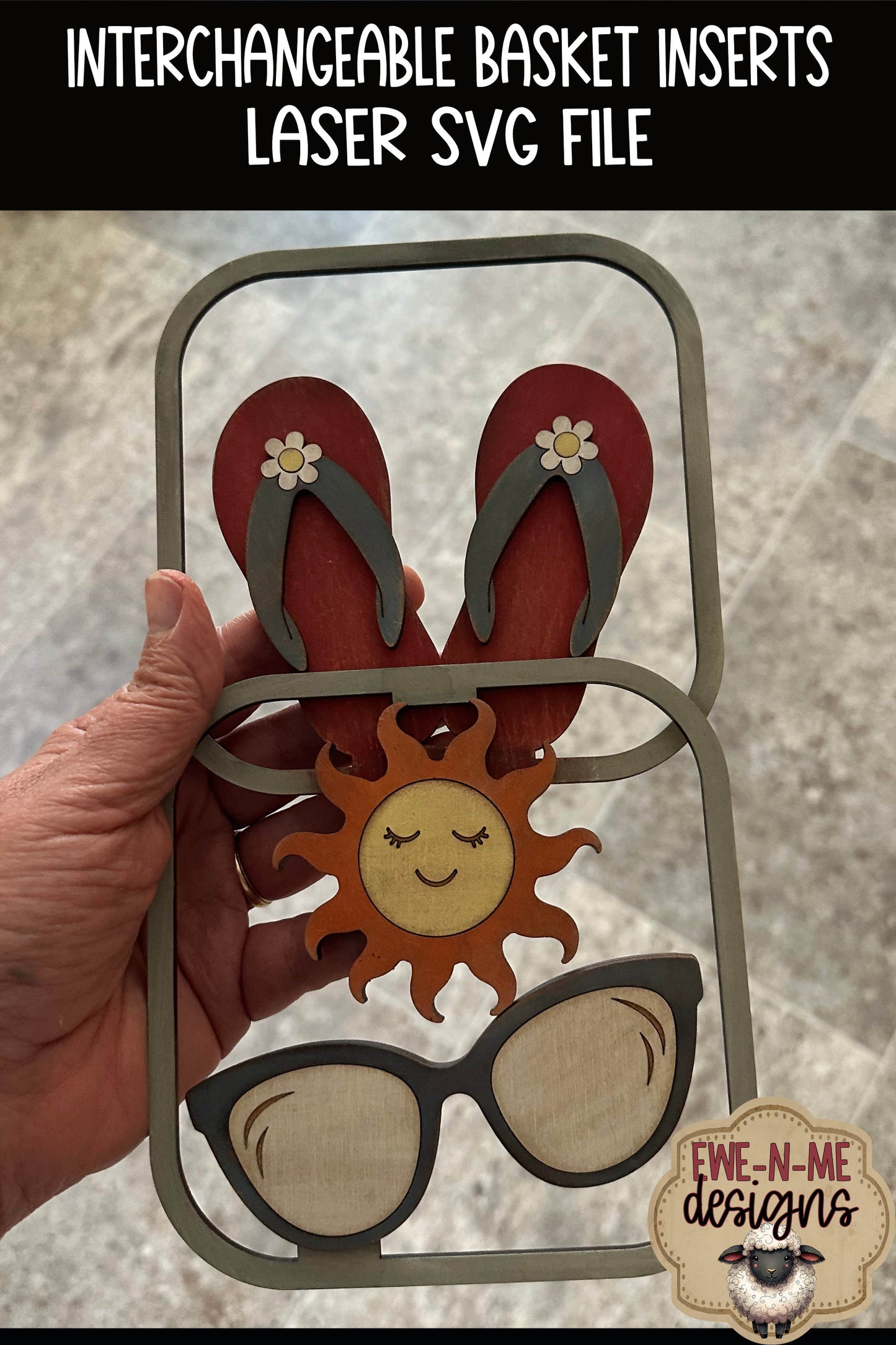 Interchangeable Tobacco Basket Inserts - Summer FlipFlops, Sunglasses | Laser Cut SVG File (Copy)