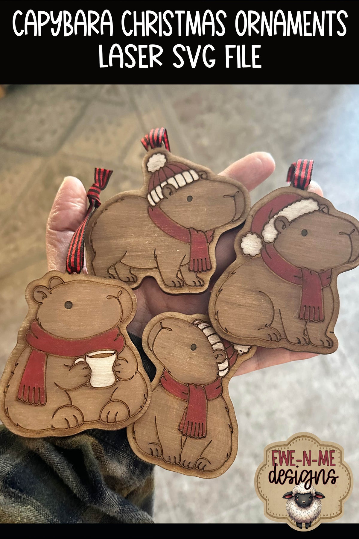 Capybara Christmas Ornaments | 4 Laser Cut SVG Files