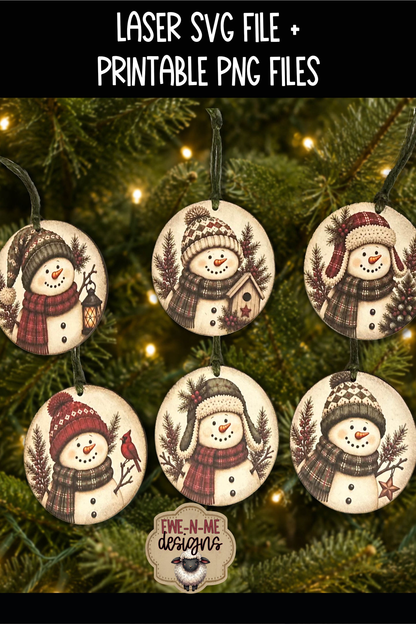 Snowman Ornament Bundle | Laser Cut SVG File + Printable PNG Files with Bonus Sticker Files