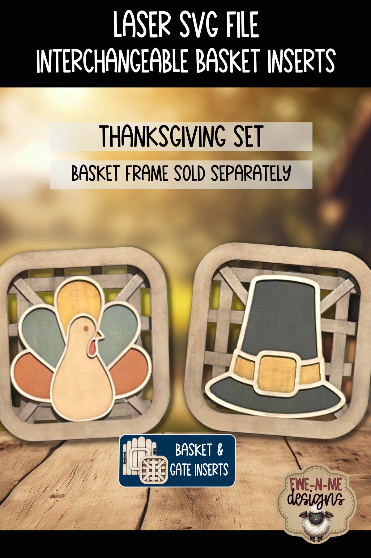 Interchangeable Tobacco Basket Inserts - Pilgrim Hat and Turkey | Laser Cut SVG Files