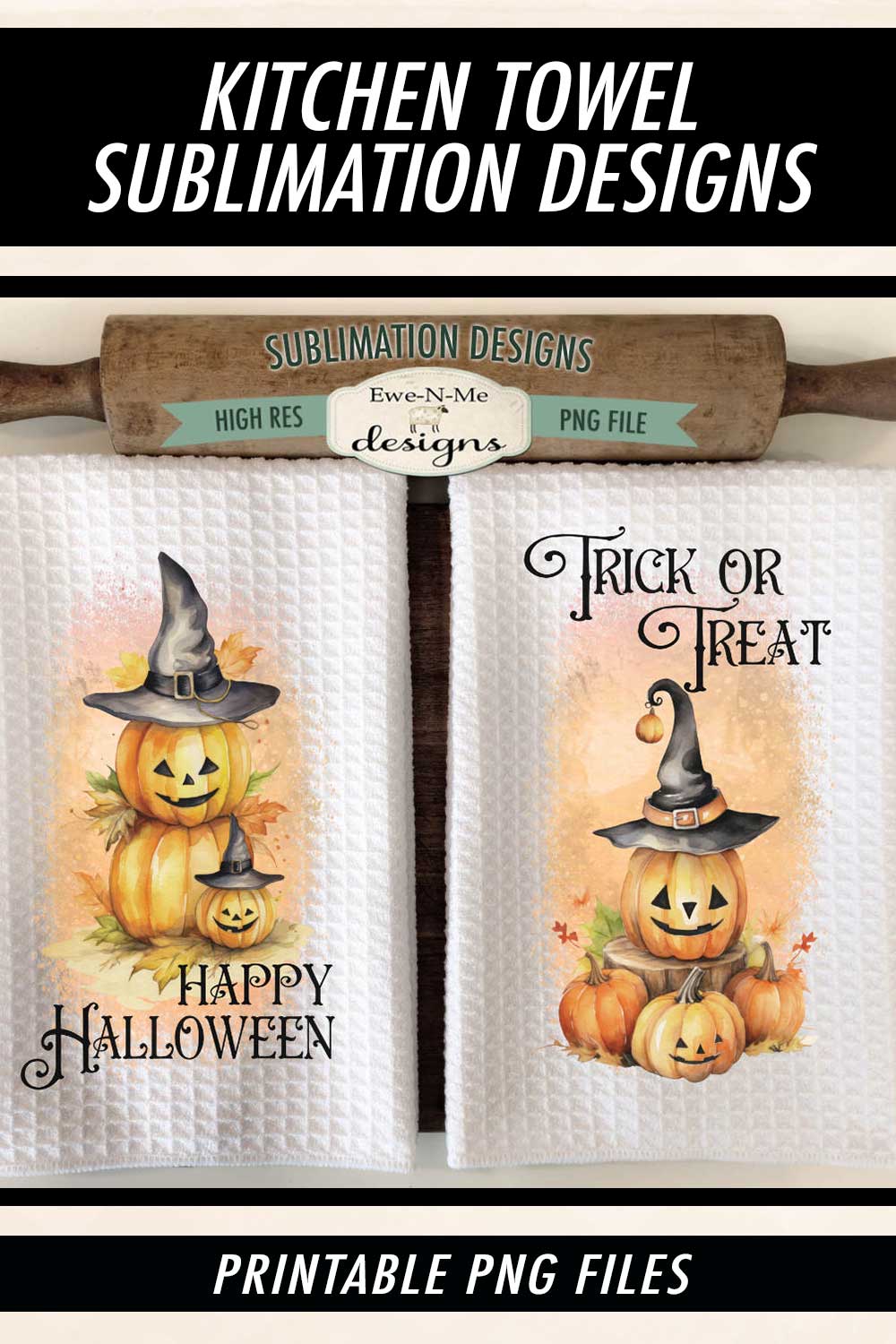 Halloween Pumpkins Witch Hats - Kitchen Towel Sublimation Designs