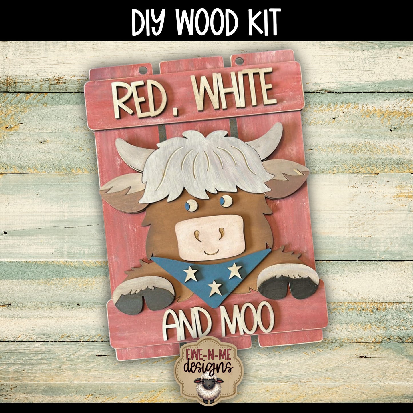 Red White and Moo Highland Cow Sign | DIY WOOD KIT