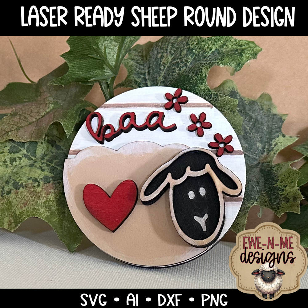Sheep with Flowers Round Baa -  Laser Cut SVG