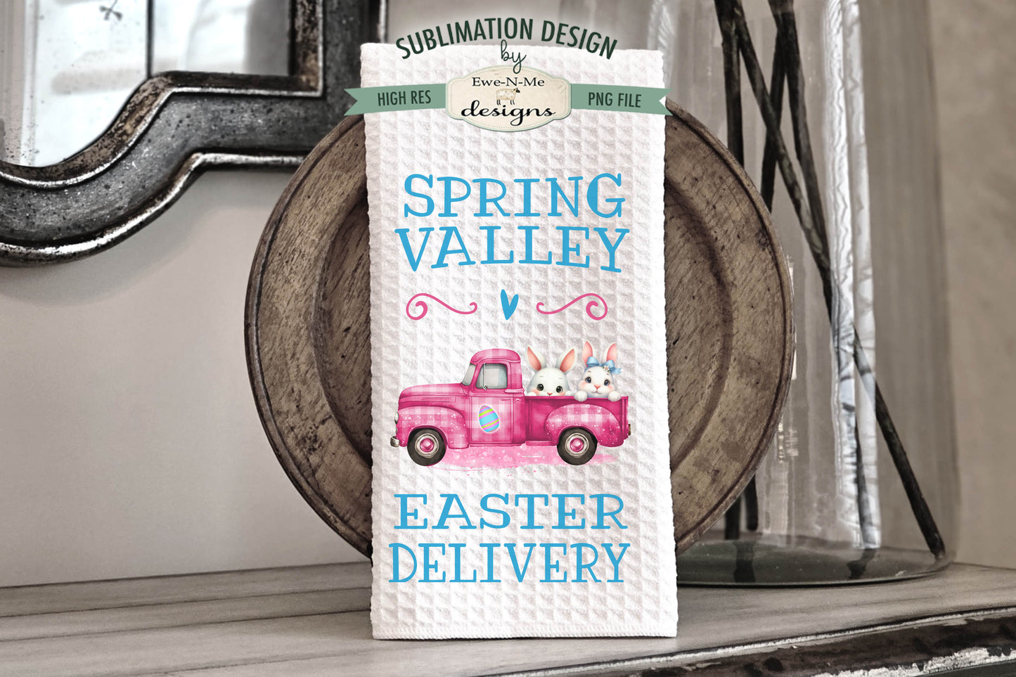 Plaid Easter Trucks Spring Valley - Kitchen Towel Sublimation Designs
