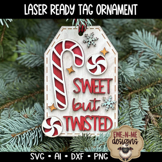 Sweet But Twisted Candy Cane Ornament Tag - Laser Cut SVG