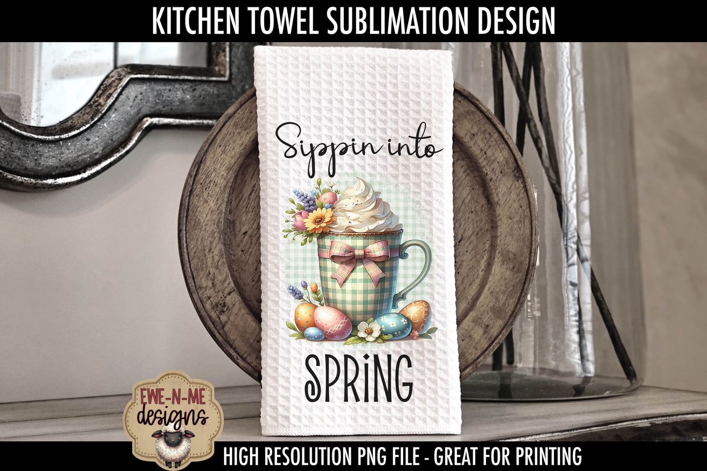 Plaid Spring Mugs With Easter Eggs - Kitchen Towel Sublimation Designs