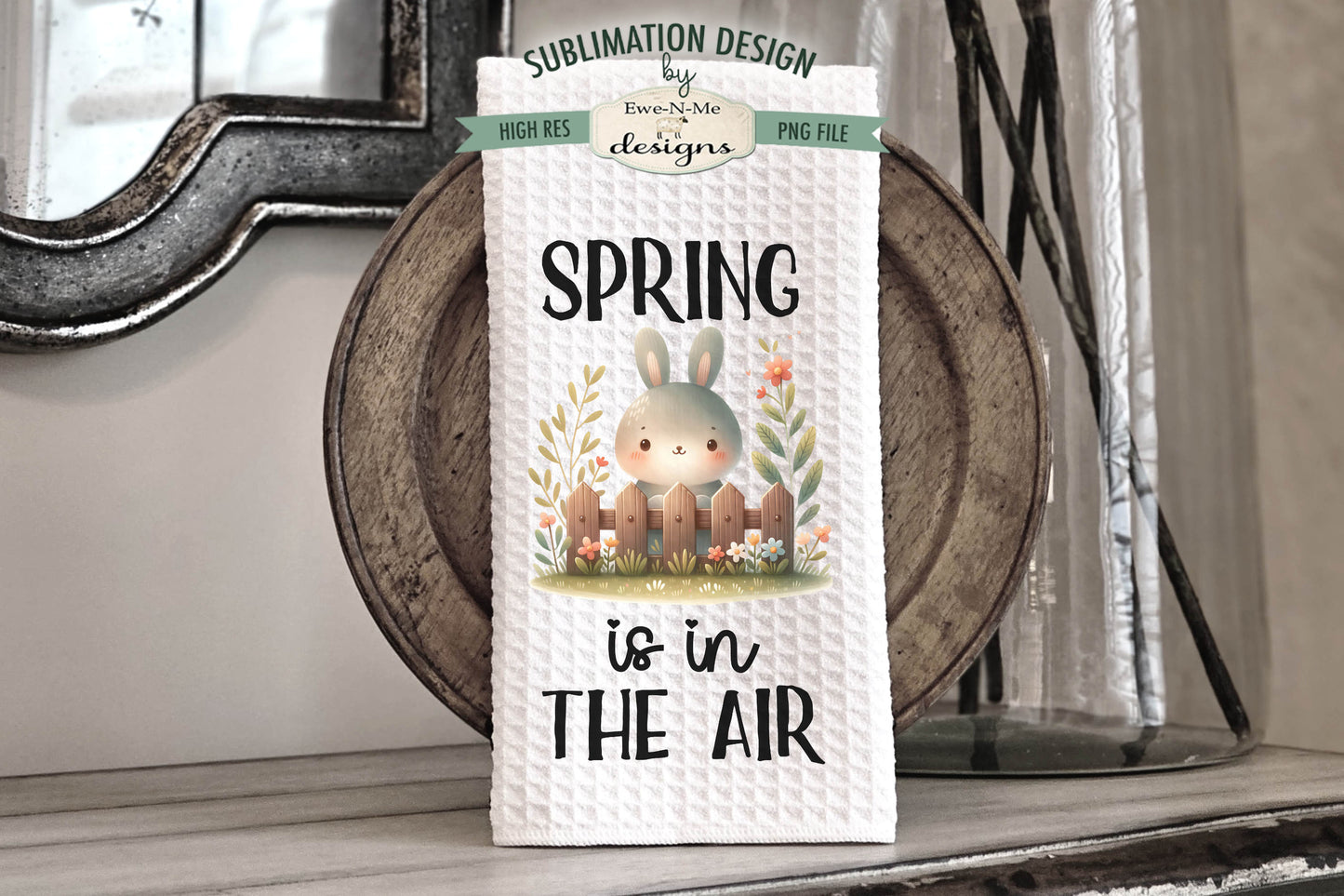 Spring Easter Bunnies with Fence - Kitchen Towel Sublimation Designs