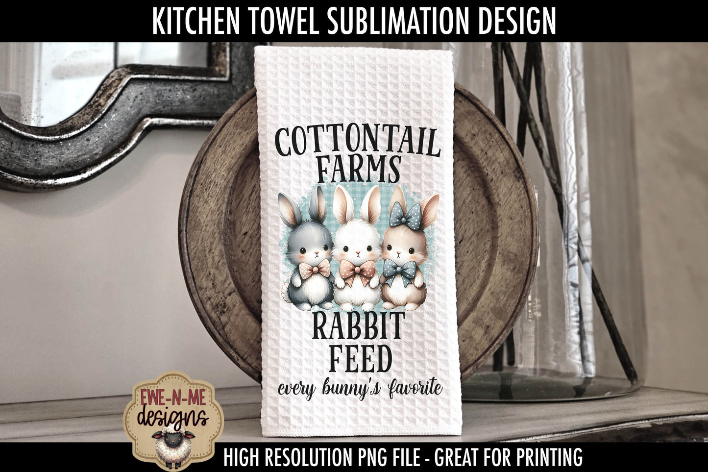 Three Cute Easter Bunnies - Kitchen Towel Sublimation Designs