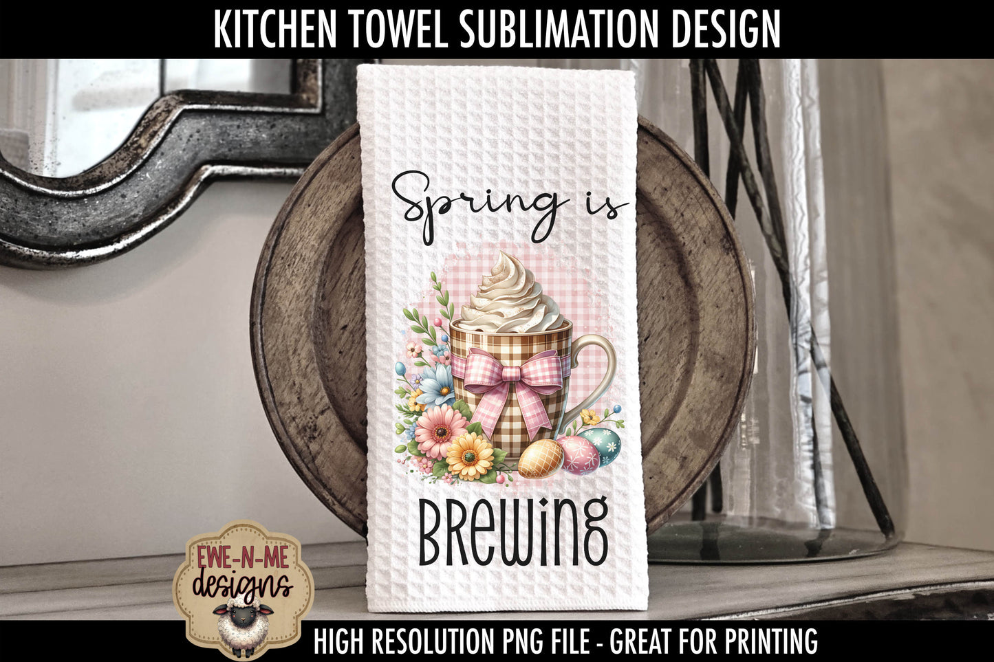 Plaid Spring Mugs With Easter Eggs - Kitchen Towel Sublimation Designs