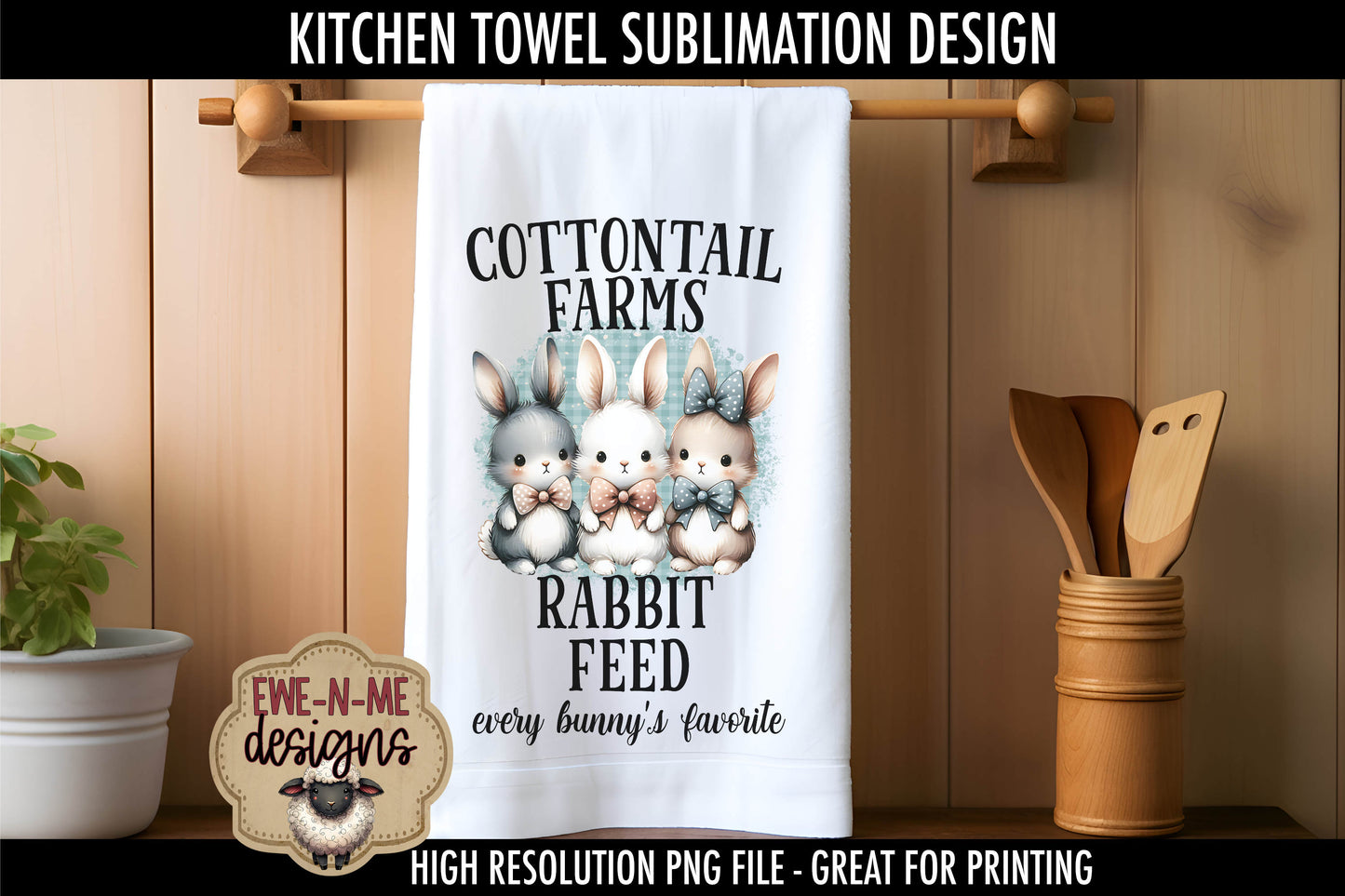Three Cute Easter Bunnies - Kitchen Towel Sublimation Designs