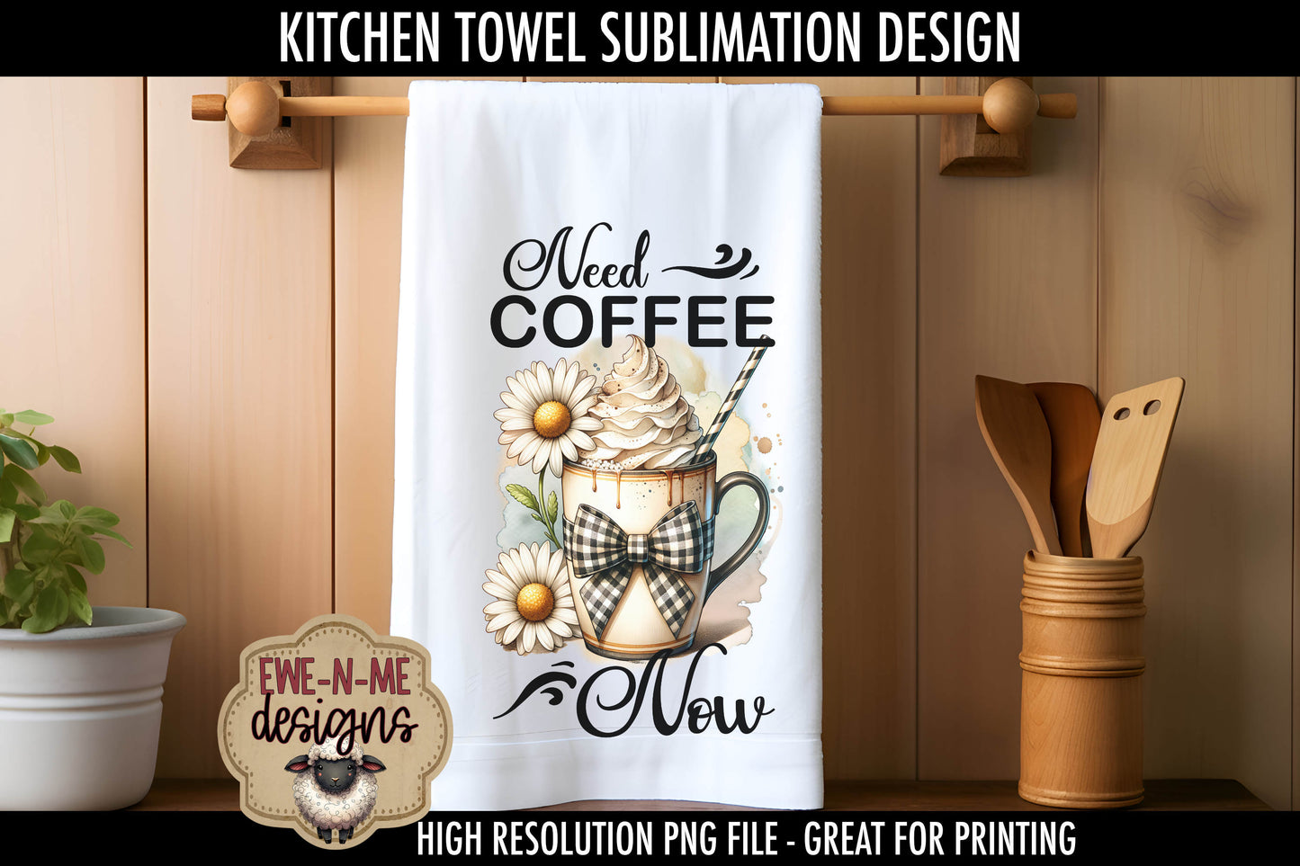 Coffee Mug Plaid Bow Daisy -  Kitchen Towel Sublimation Designs