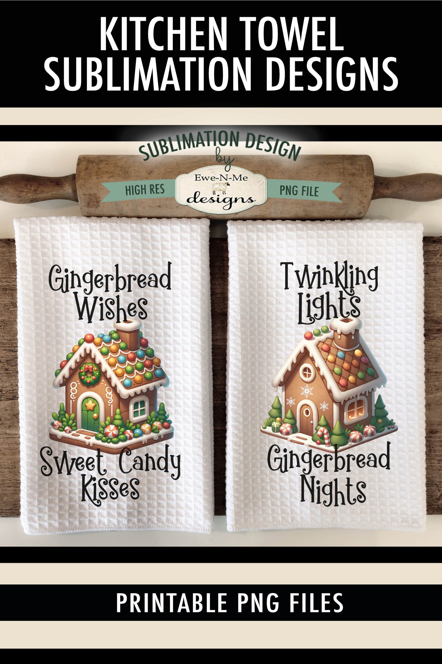 Gingerbread Houses - Kitchen Towel Sublimation Designs