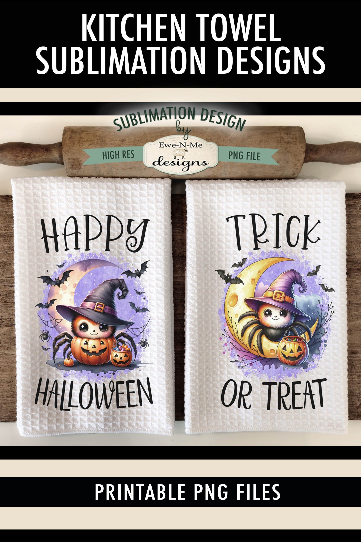 Cute Halloween Spiders - Kitchen Towel Sublimation Designs