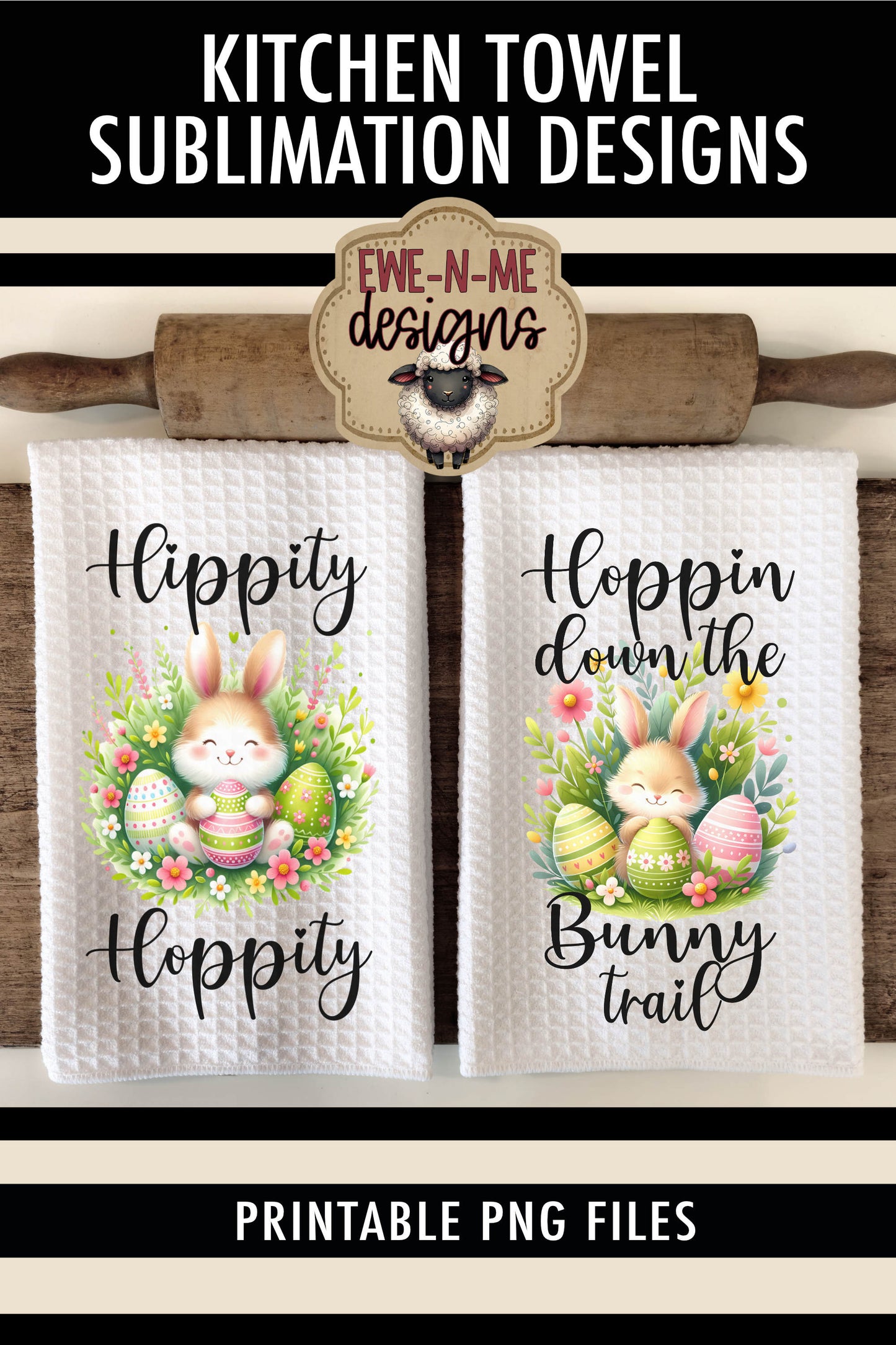 Easter Bunny With Decorated Eggs - Kitchen Towel Sublimation Designs