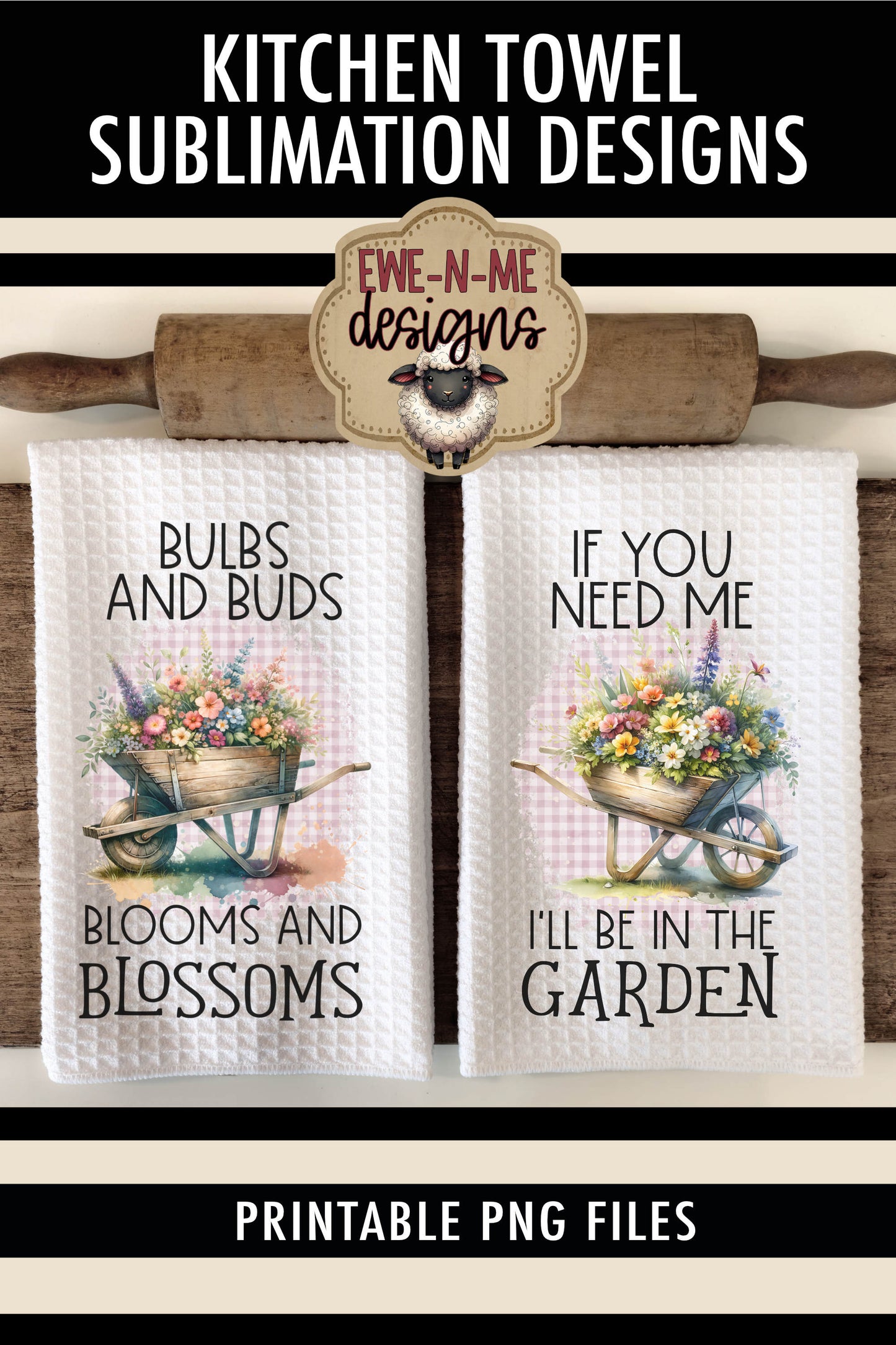 Spring Flowers Wheelbarrows - Kitchen Towel Sublimation Designs