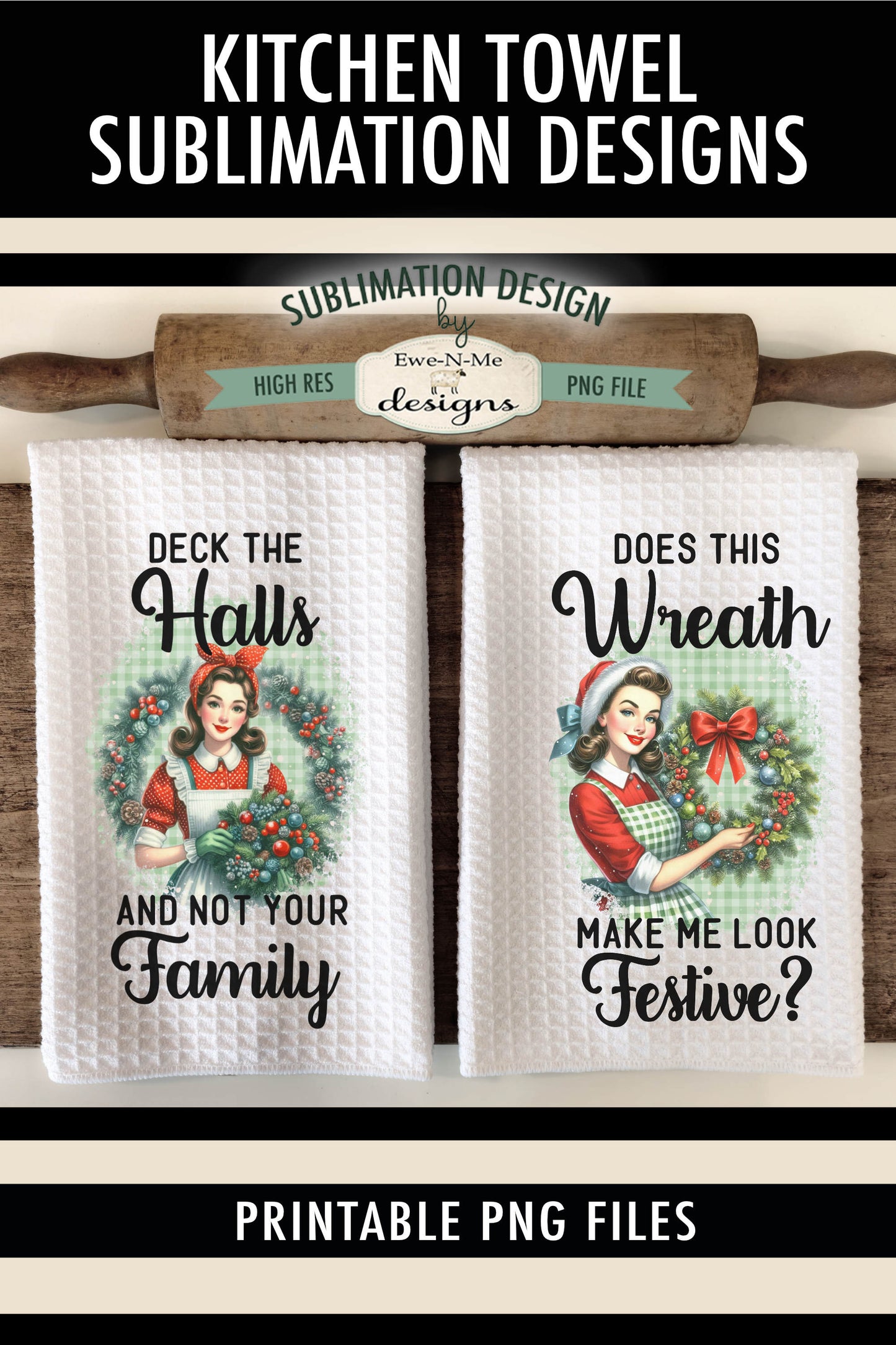 Funny Retro Christmas Housewife - Kitchen Towel Sublimation Designs