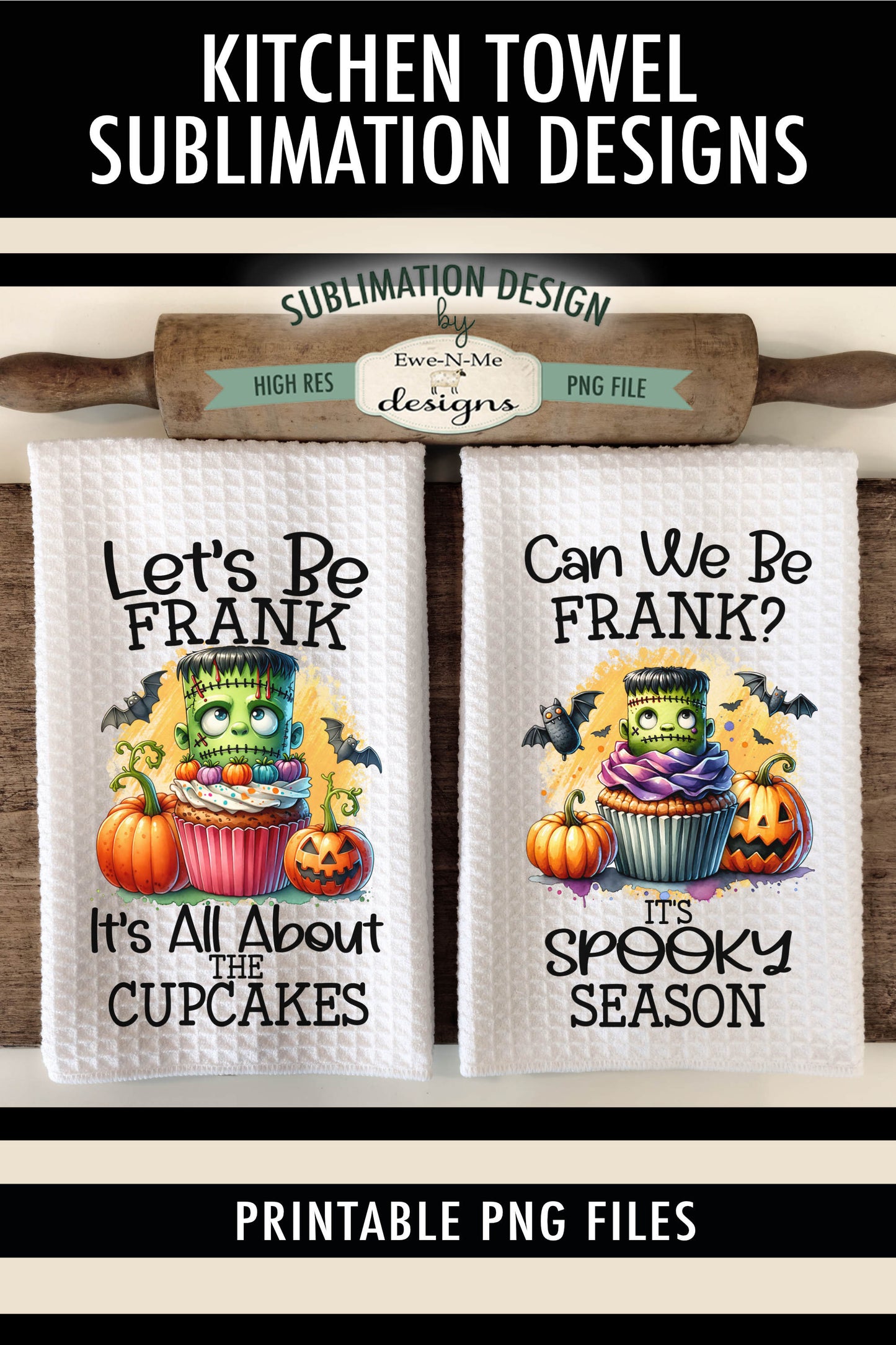 Halloween Frankenstein Cupcakes - Kitchen Towel Sublimation Designs