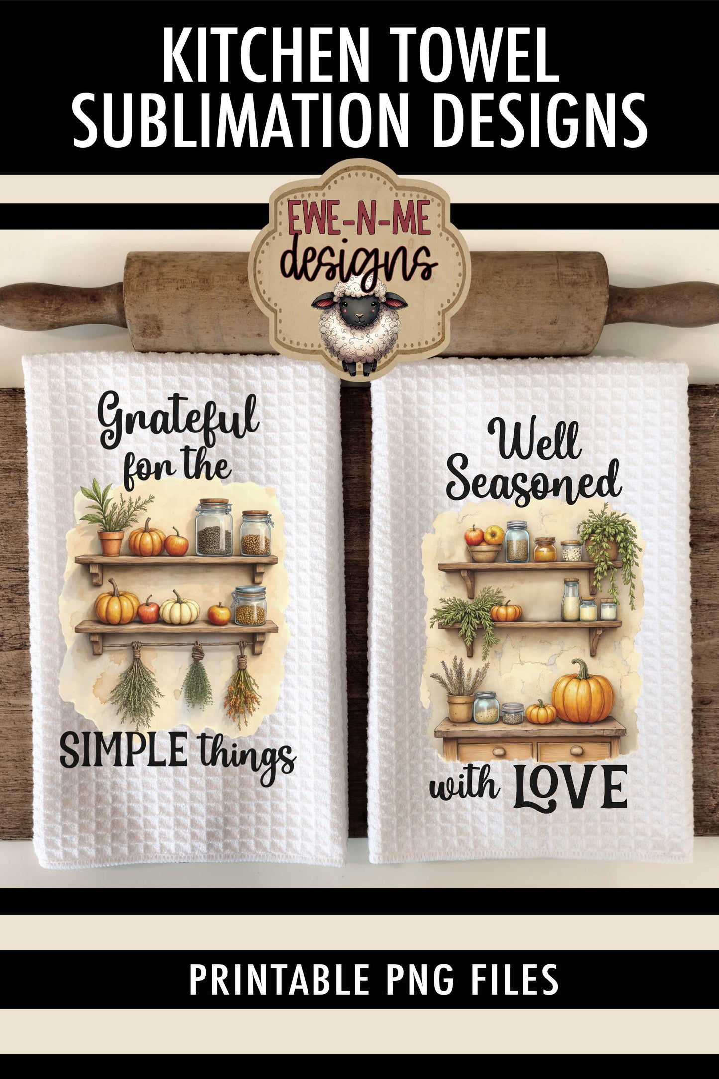 Fall Kitchen Shelves Pumpkins - Kitchen Towel Sublimation Designs